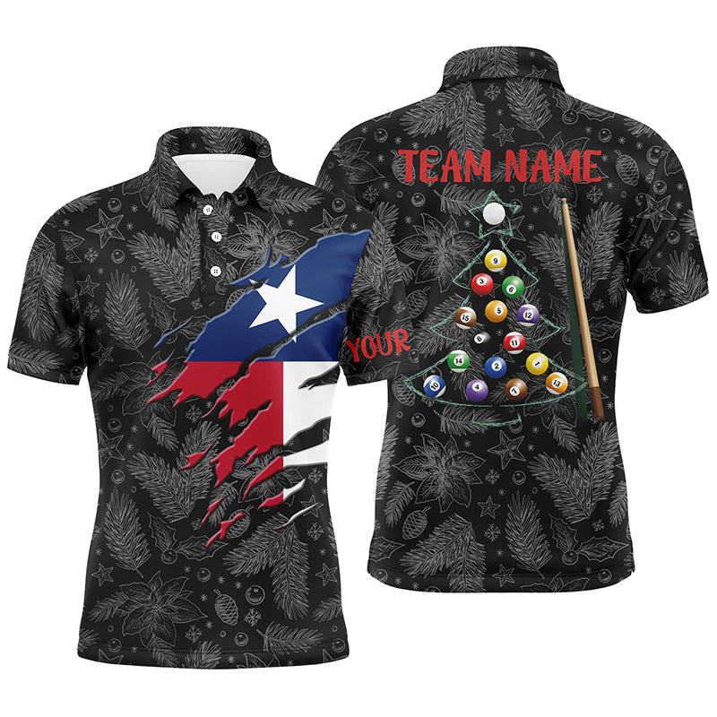 Merry Christmas Texas Flag Billiard Polo Shirts Custom Patriotic Billiard Christmas Shirts For Men TDM0588