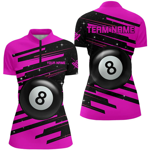 Pink 8 Ball Pool Billiard Jerseys Women Quarter-Zip Custom League Billiards Valentine Shirt TDM0919