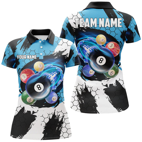 Funny Billiard Balls Custom Name 3D Women Polo Shirts, Funny Pool League Shirts TDM0604