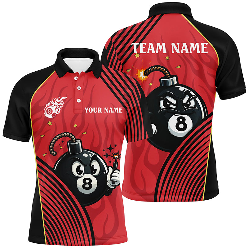 Funny 8 Ball Pool Bomb Black Red Men Billiard Polo Shirts Custom Ball 8 Billiards Shirts Funny TDM1267