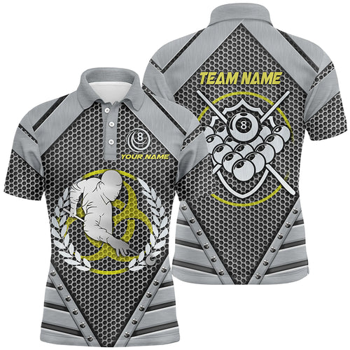 Personalized Silver Billiard Ball Polo Shirts For Men, Custom Billiard Polo Shirts For Pool Player TDM0142