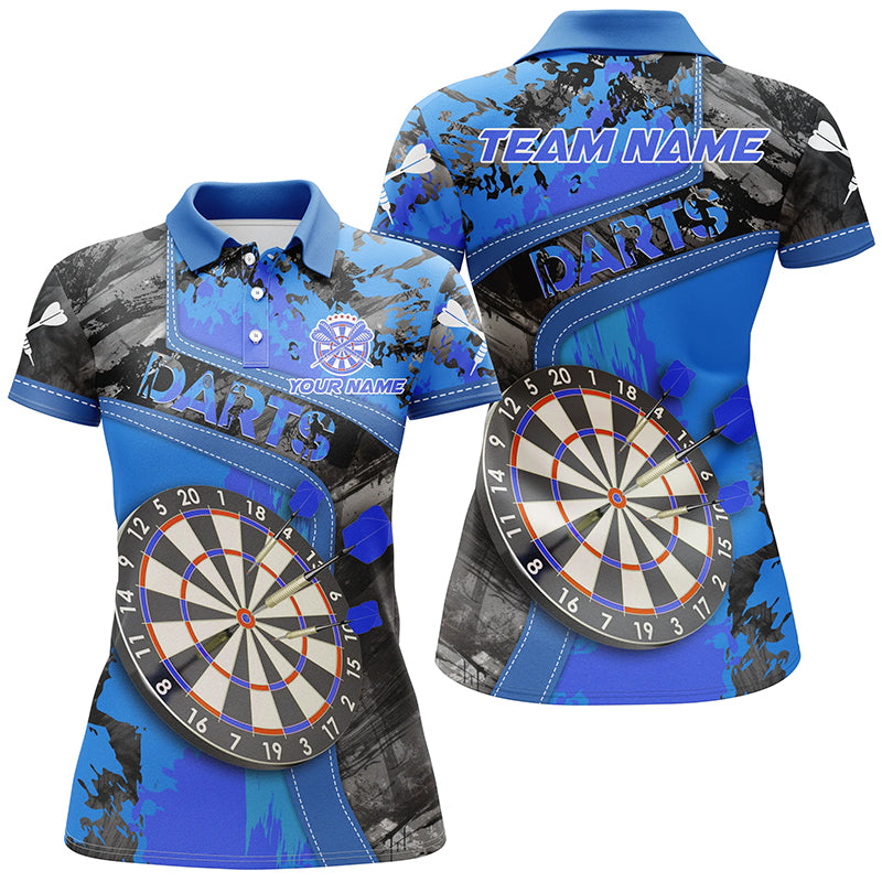 Personalized 3D Dartboard Blue Grunge Women Darts Polo Shirts Custom Darts Team Jerseys Uniform TDM1273