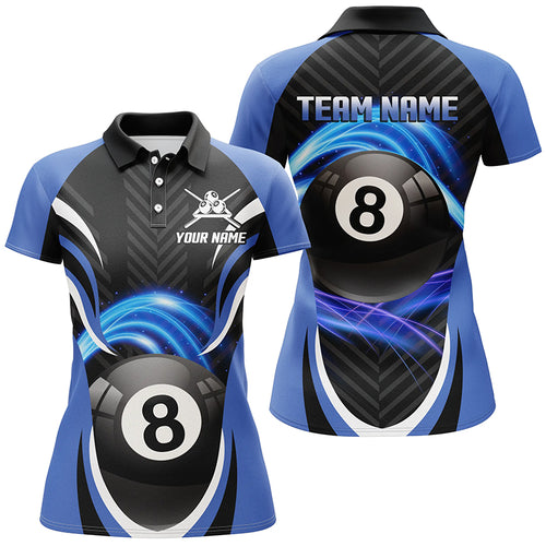 Personalized Billiard 8 Ball Blue Version Women Polo Shirts Custom Pool League Jerseys For Team TDM0390