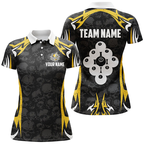 Personalized Billiard Ball 9 Skull Pattern Women Polo Shirts Custom Team Name 9 Ball Pool Jerseys TDM1280