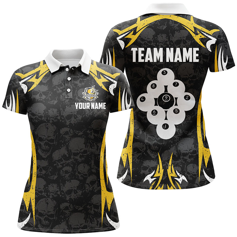 Personalized Billiard Ball 9 Skull Pattern Women Polo Shirts Custom Team Name 9 Ball Pool Jerseys TDM1280