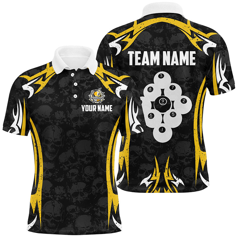 Personalized Billiard Ball 9 Skull Pattern Men Polo Shirts Custom Team Name 9 Ball Pool Jerseys TDM1280