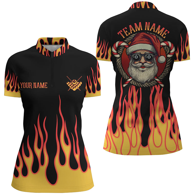 Funny Christmas Santa With Flame Custom Billiard Quarter-Zip Shirts, Women Christmas Shirts TDM0613