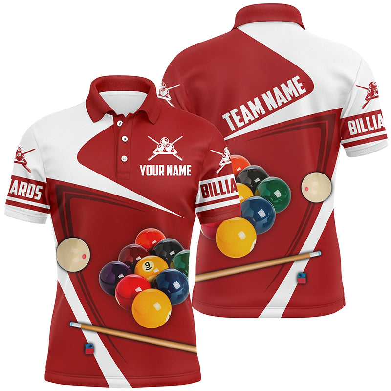 Personalized Billiard Ball Red Version 3D Polo Shirts For Men, Custom Billiard Team Uniform Shirts TDM0174