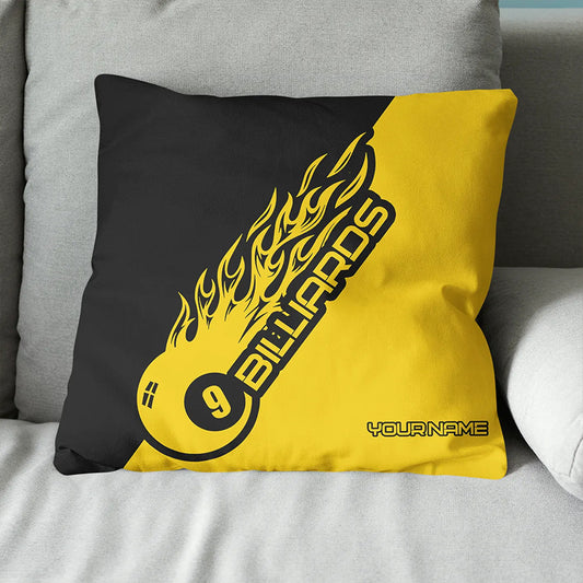 Black Yellow 9 Ball Billiard Pillow Custom Name Pool Gifts Throw Pillow TDM0794