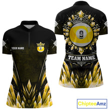 Load image into Gallery viewer, Customized Yellow Icy Funny 9 Ball Pool Crown Women Quarter-Zip Shirt Custom Billiard Jersey TDM1297
