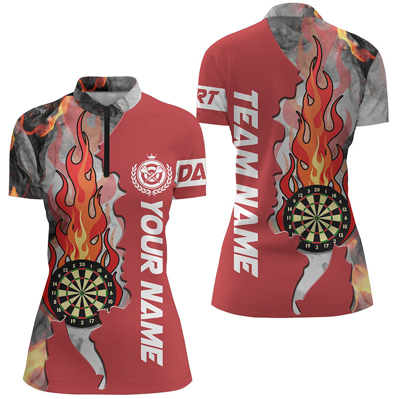 Red Darts Board Fire Flame Smoke Women Darts Quarter-Zip Shirts Custom Unique Darts Jerseys TDM1307