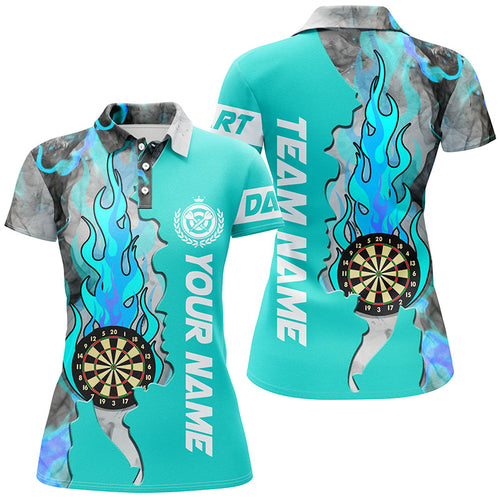 Personalized Turquoise Dart Board Fire Flame Smoke Women Darts Polo Shirt Custom Unique Darts Jerseys TDM1308