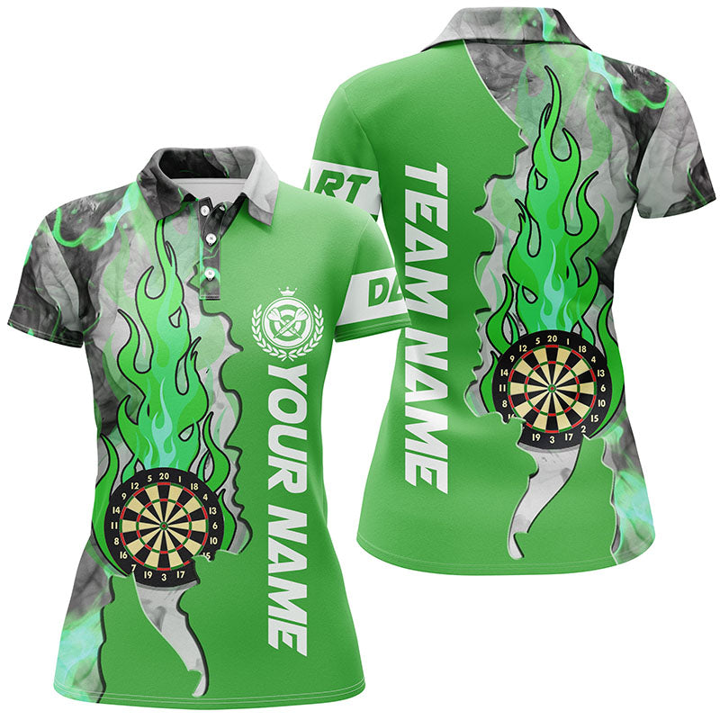 Personalized Green Darts Board Fire Flame Smoke Women Darts Polo Shirts Custom Unique Darts Jerseys TDM1309