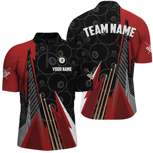 Personalized Black Red Billiard Pattern Men Quarter-Zip Shirt Custom Billiard Team Jersey TDM1332