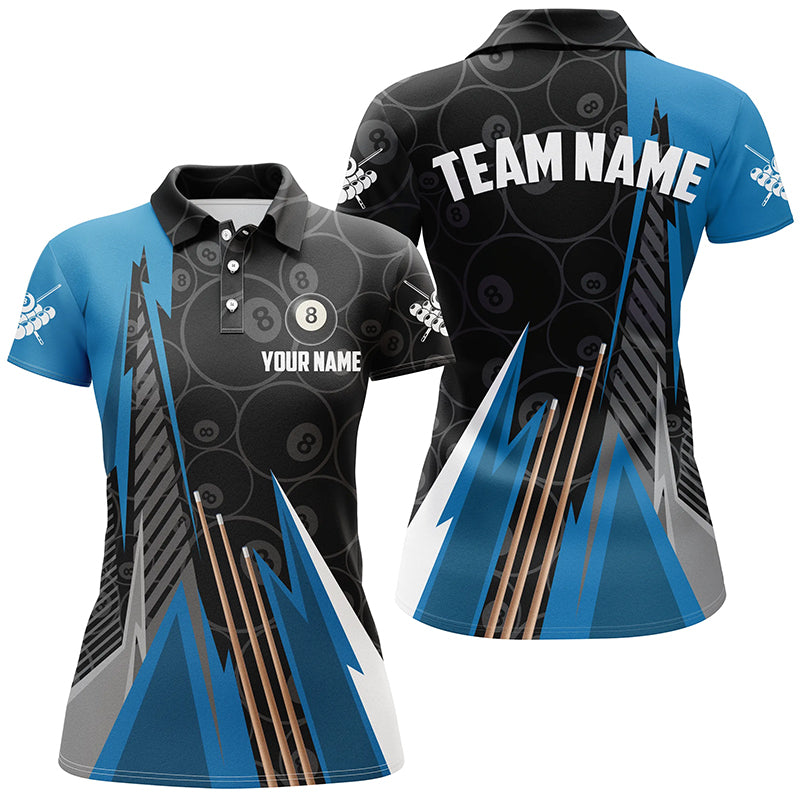 Personalized Black Blue Billiard Pattern Women Polo Shirts Custom Billiard Team Jersey Uniform TDM1333