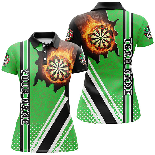Personalized Black Green Darts Board Fire Flame Women Darts Polo Shirts Custom Dart Team Jersey TDM1335