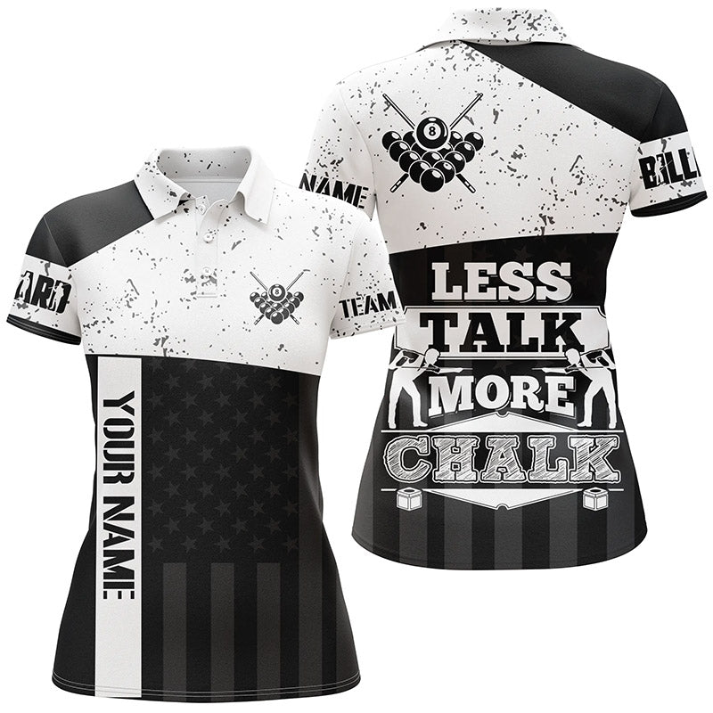 Personalized Less Talk More Chalk Custom Grunge Style Billiard Women Polo Shirts, Funny Pool Shirts TDM0648