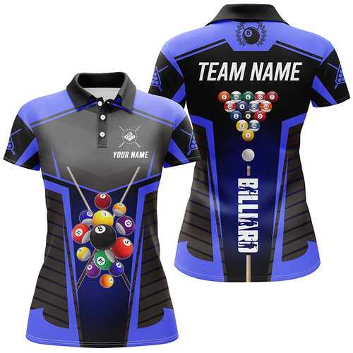 Personalized Blue Jerseys Billiard Balls Polo Shirts For Women Custom 3D Pool League Shirts TDM0654