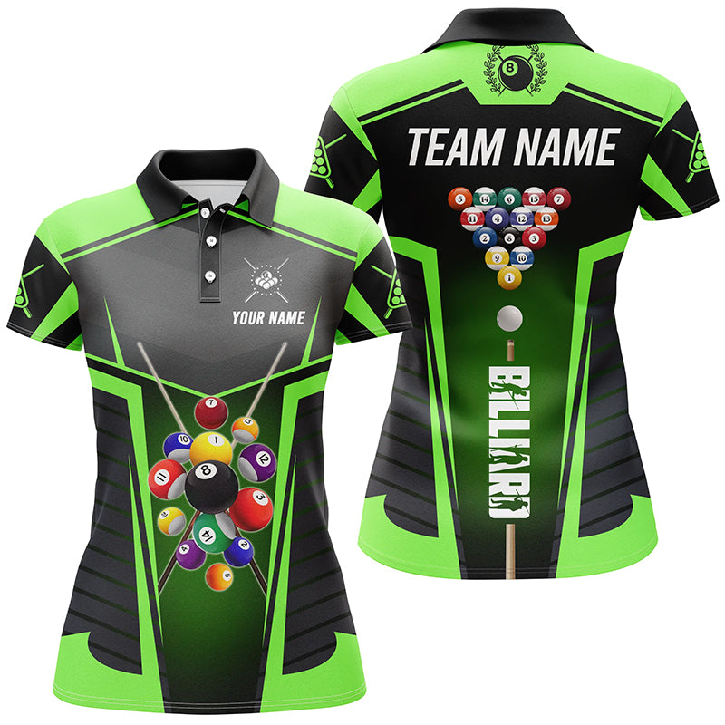 Personalized Green Jerseys Billiard Balls Polo Shirts For Women Custom 3D Pool League Shirts TDM0656