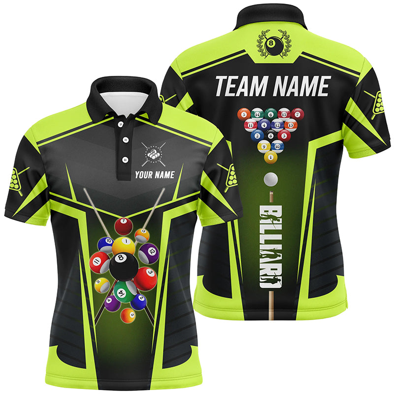 Personalized Green Neon Jerseys Billiard Balls Polo Shirts For Men Custom 3D Pool League Shirts TDM0657