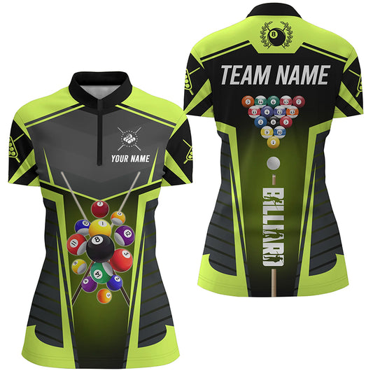 Personalized Green Neon Jerseys Billiard Balls Women Quarter-Zip Shirts, Pool League Shirts TDM0657