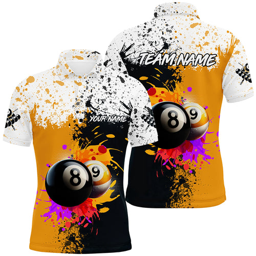 Personalized Billiard 8 Ball & 9 Ball Grunge Style Custom Men Polo Shirts, Billiard Attire Jerseys TDM1015