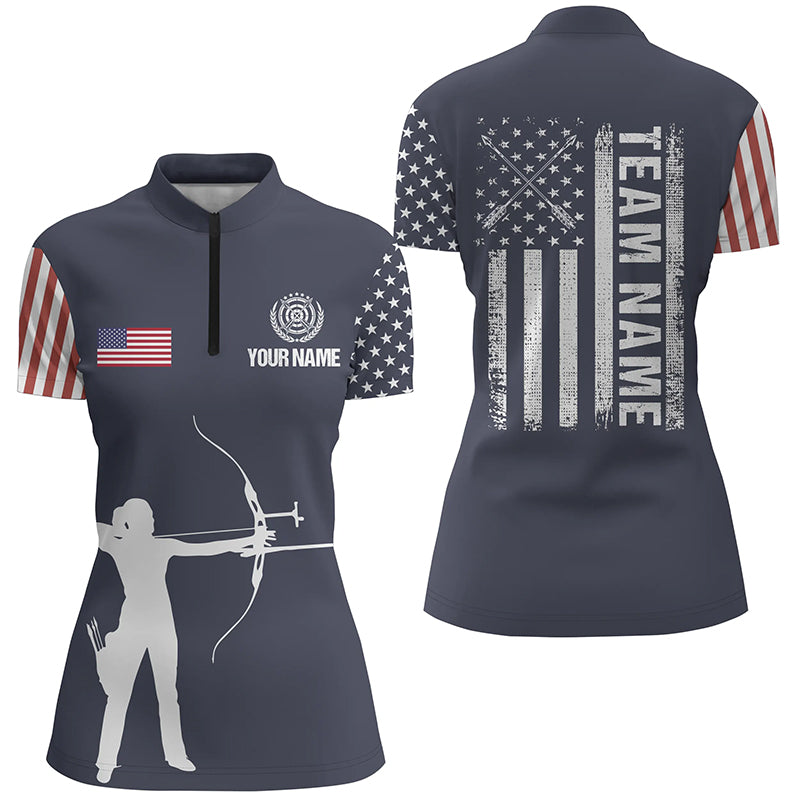 Personalized US Archery Silhouette Archer Women Quarter-Zip Shirts Best Archery Team Shirts TDM0464