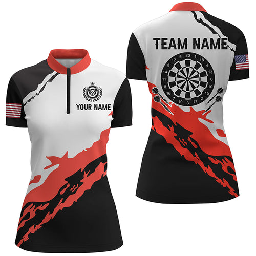 Personalized Dartboard Red Black Darts Jersey For Women Custom Darts Team Quarter-Zip Shirts TDM1366
