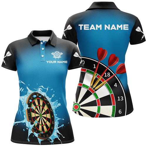 Personalized Dartboard In Splashing Water Blue Women Darts Polo Shirts Custom Funny Darts Shirts TDM1373