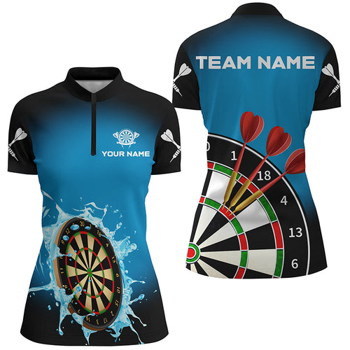 Dartboard In Splashing Water Blue Women Darts Quarter-Zip Shirts Custom Funny Darts Shirts TDM1373