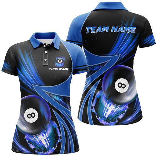Personalized 3D Blue Jerseys Billiard 8 Ball Women Polo Shirts Custom Team League Billiard Shirts TDM0688