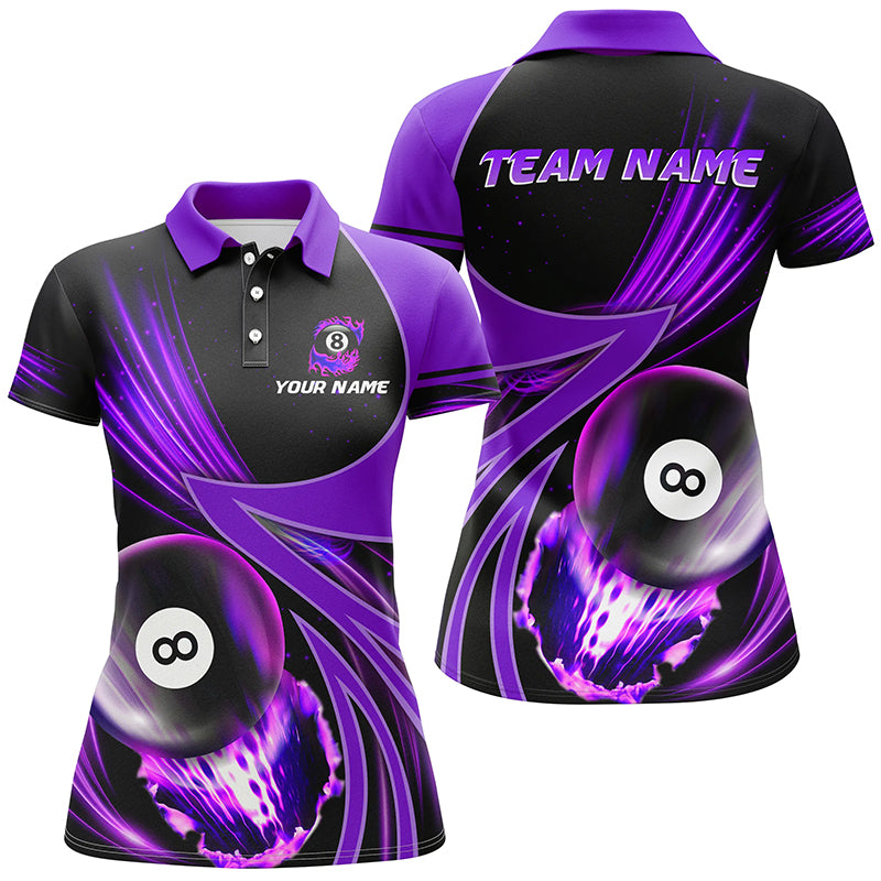 Personalized 3D Purple Jerseys Billiard 8 Ball Women Polo Shirts Custom Team League Billiard Shirts TDM0690