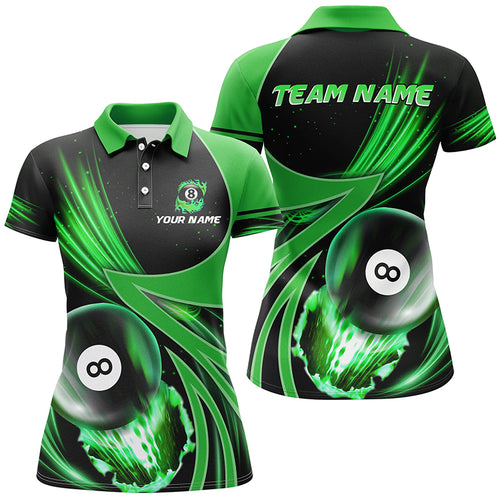 Personalized 3D Green Jerseys Billiard 8 Ball Women Polo Shirts Custom Team League Billiard Shirts TDM0691