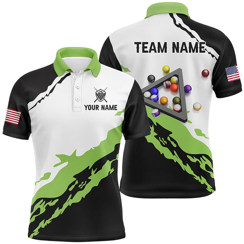 Personalized 3D Black Green Billiard Balls Polo Shirts For Men Custom Team Name Billiard Jerseys TDM1059