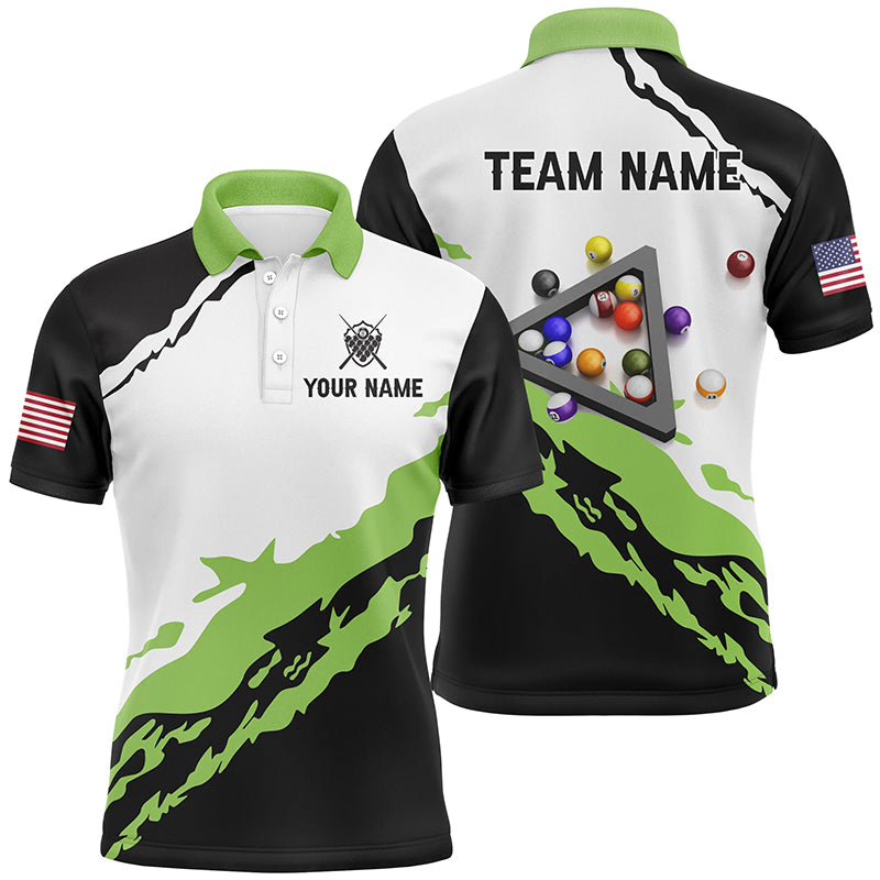 Personalized 3D Black Green Billiard Balls Polo Shirts For Men Custom Team Name Billiard Jerseys TDM1059