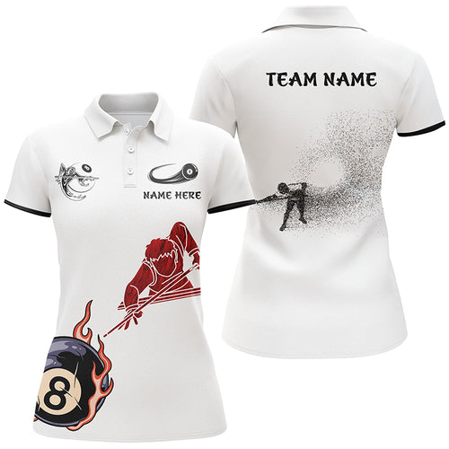 Personalize Flaming 8 Ball Billiard Shirts For Women, Custom Billiard Polo Shirts For Pool Lover TDM0069