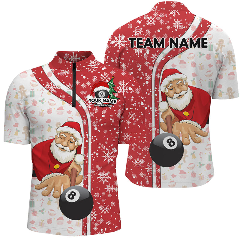 Funny Christmas Santa Play Pool Custom Red Billiard 8 Ball Snowflake Men Quarter-Zip Shirt TDM0504