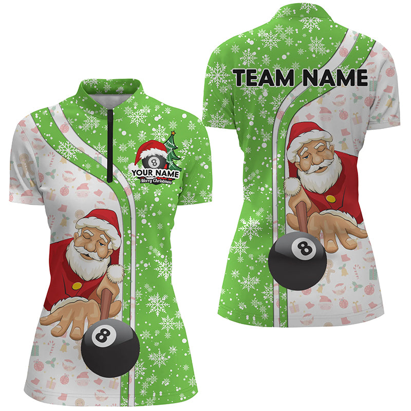 Funny Christmas Santa Play Pool Custom Green Billiard 8 Ball Snow Women Quarter-Zip Shirts TDM0505