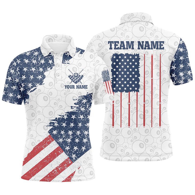 Grunge American Flag Billiard Polo Shirts For Men Custom Patriotic US Flag Design Billiard Shirts TDM1064