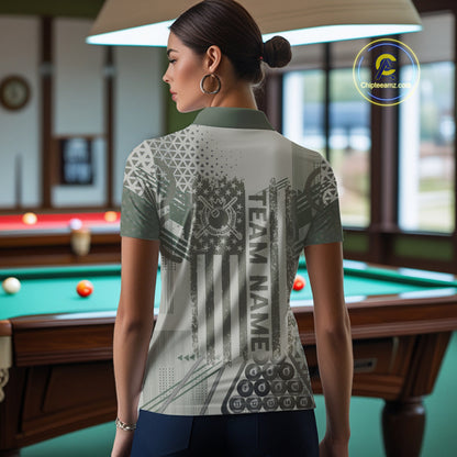 Military Green Camo Billiard Jersey For Women Custom 8 Ball Pool Shirt American Flag Billiard Shirts TDM3855