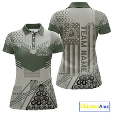 Load image into Gallery viewer, Military Green Camo Billiard Jersey For Women Custom 8 Ball Pool Shirt American Flag Billiard Shirts TDM3855