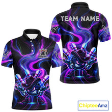 Load image into Gallery viewer, Custome Neon Blue Purple Funny Bowling Shirt For Men, Bowling League Team Jersey Polo &amp; 1/4 Zip TDM6277