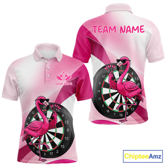Custom Pink Flamingo Funny Darts Shirt For Men, Darts Team Jersey Polo & 1/4 Zip, Darts Gift TDM6278