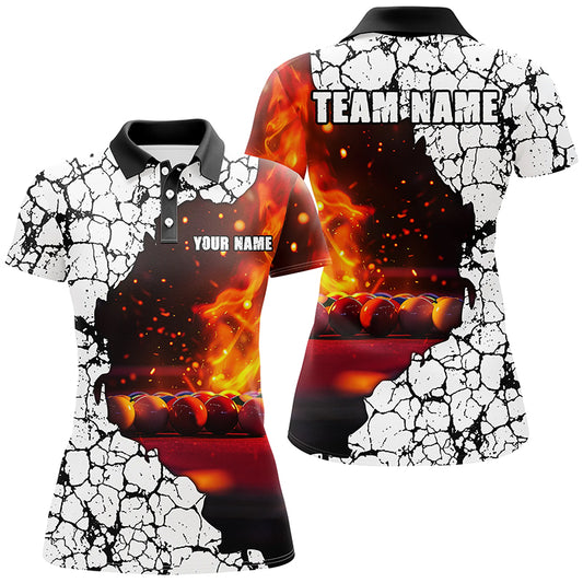 Personalized Crack Billiard Balls Fire 3D Women Polo & Quarter-Zip Shirts, Billiard Apparel Clothing TDM1765