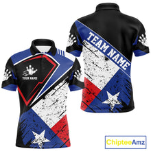 Load image into Gallery viewer, Grunge Texas flag bowling polo shirt for men with patriotic custom team graphics.