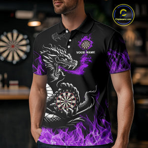 Personalized Purple Flaming Dragon Dart Shirts For Men Custom Dart Team Jerseys Polo & Quarter Zip TDM4309