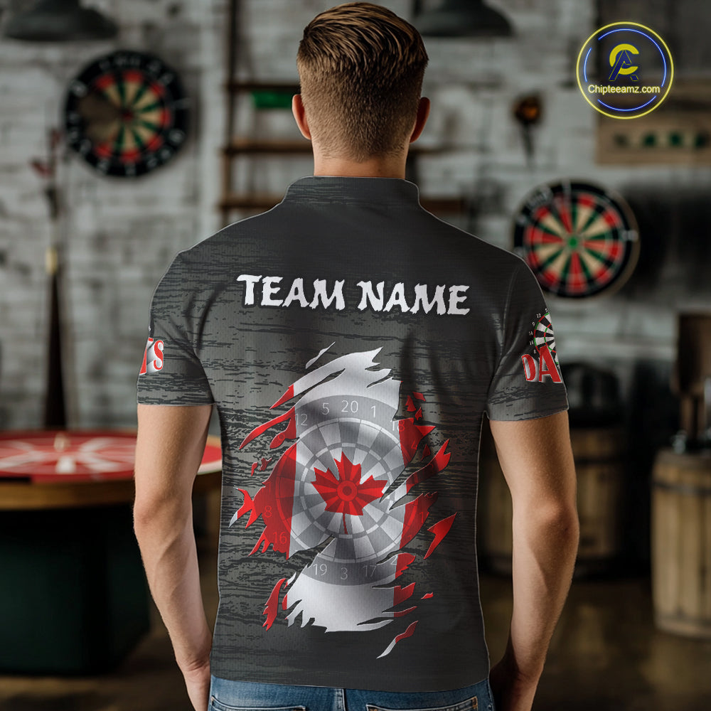 Personalized Grey Grunge Canada Flag Darts Shirts For Men Custom Patriotic Darts Team Jerseys TDM2170