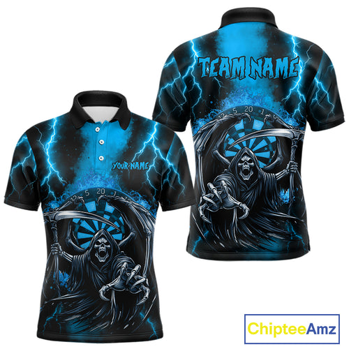 Personalized Blue Grim Reaper Thunder Lightning Darts Shirt For Men, 3D Darts Team Jerseys TDM4532