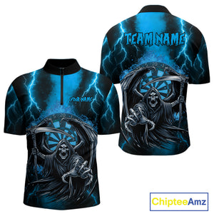 Personalized Blue Grim Reaper Thunder Lightning Darts Shirt For Men, 3D Darts Team Jerseys TDM4532