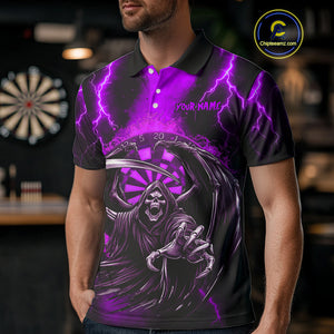 Personalized Purple Grim Reaper Thunder Lightning Darts Shirt For Men, 3D Darts Team Jerseys TDM4533